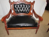 Carved Walnut with black leather Settee