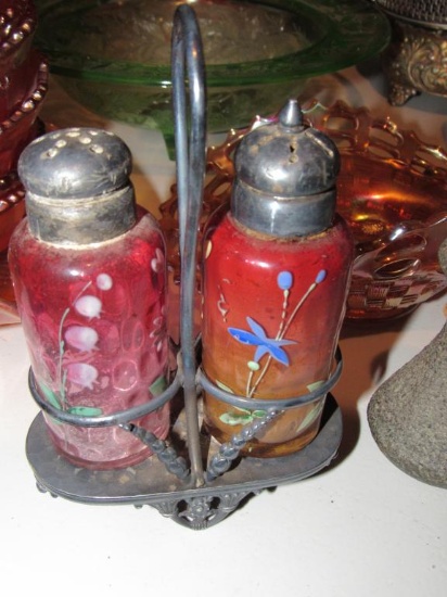 Salt and Pepper shaker in cast holder