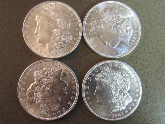 4 1921 UNCIRCULATED SILVER DOLLARS
