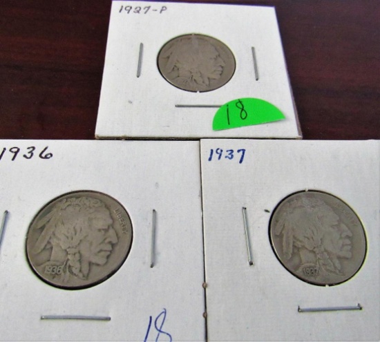 1927, 36, 37 Buffalo Nickels