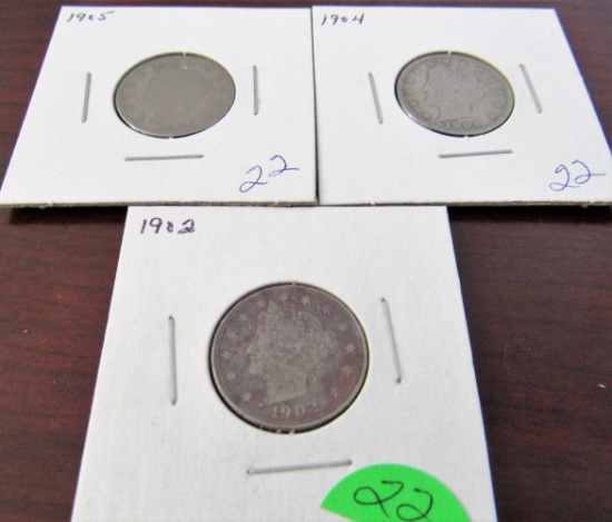 1902, 1904, 1925 Liberty Nickels