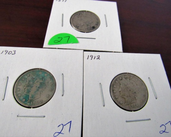 1891, 1903, 1912 Liberty Nickels