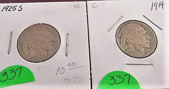 1914, 1925-S Buffalo Nickels