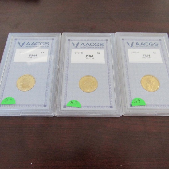 Set of 3 2003-S, '04-S, '05-S SBA Dollar Coins AACGS