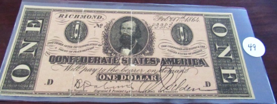 1864 $1.00 Richmond Confederate States of America