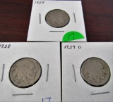 1927, 28, 29-D Buffalo Nickels