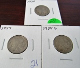 1935, 37, 38-D Buffalo Nickels