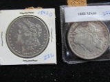 1888 (MS60) AND 1892 O MORGAN DOLLARS