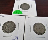 1904, 1906, 1911 Liberty Nickels