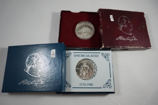 (2) 1982 Proof & Unc Washington Comm halves silver