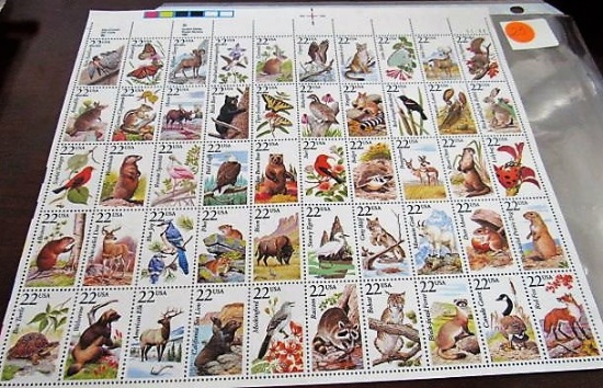 Beautiful Mint Sheet of 50 22 Cent Wildlife Stamps