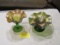 2 green carnival glass compote