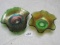 2 green carnival glass candy dishes