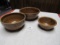 3 brown crock bowls