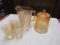 marigold carnival glass pitcher set with 3 glasses / biscuit jar
