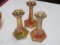 3 marigold carnival glass candlesticks (2 fenton colonial / 1 crackle)