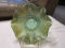 green carnival glass embossed flower bowl