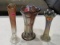 3 carnival glass vases  (various patterns/colors)