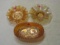 3 marigold carnival glass bowls