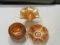 3 marigold carnival glass pieces