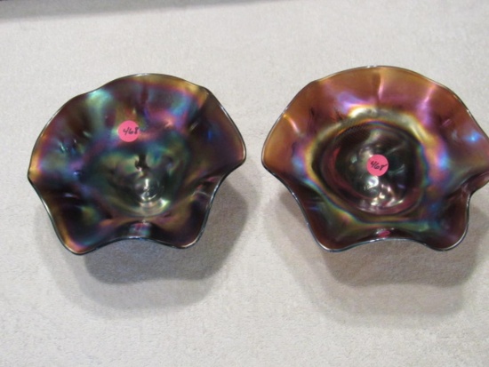 Northwood amethyst carnival glass footed bowls