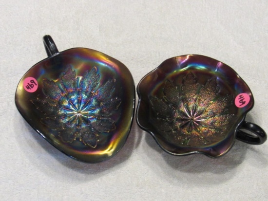 2 amethyst carnival glass dishes