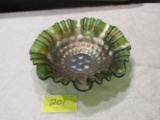 green carnival glass coin dot bowl