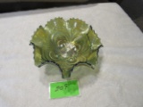 Imperial green carnival glass scroll embossed bowl