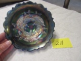 Fenton blue carnival glass acorn bowl