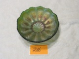 Northwood green carnival glass peacocktail bowl