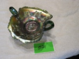 Fenton green carnival glass butterflies bon bon dish