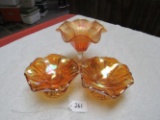 3 marigold carnival glass candy dishes