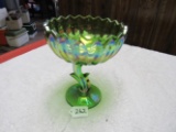 green acrnival glass lotus blossom compote