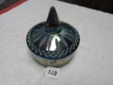 blue carnival glass candy dish