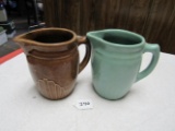 2 crock pitchers (1 green / 1 brown)