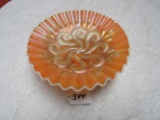 Dugan opalesent / marigold carnival glass question mark candy dish