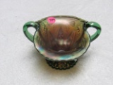 Northwood green carnival glass paneled holly candy dish