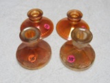 4 marigold carnival glass candle holders (2 crackle / 2 swirl)