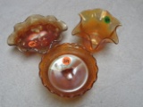 3 marigold carnival glass candy dishes