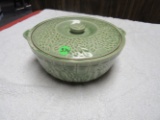 green stoneware covered dish