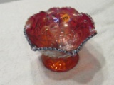 red carnival glass hobstar compote