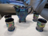amethyst carnival glass pitcher set