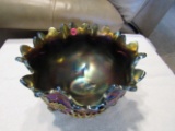 Northwood amethyst carnival glass grape pattern centerpiece bowl