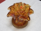 Imperial marigold carnival glass royality candy dish