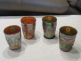 4 buttertfly and fern glasses (2 green, 2 red)