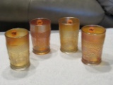 4 marigold carnival glass daisy lattice glasses