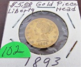 1893 $5.00 Gold Piece