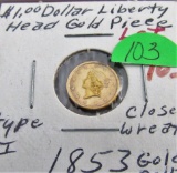 1853 Liberty Head Gold Dollar