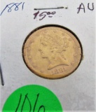 1881 Liberty Head $5.00 Gold Coin