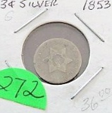 1853 Silver 3 Cent Piece